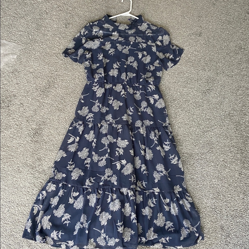 Lulus Floral Dressed Up Dusty Blue Floral Print Midi Dress - Size S - Picture 2 of 3